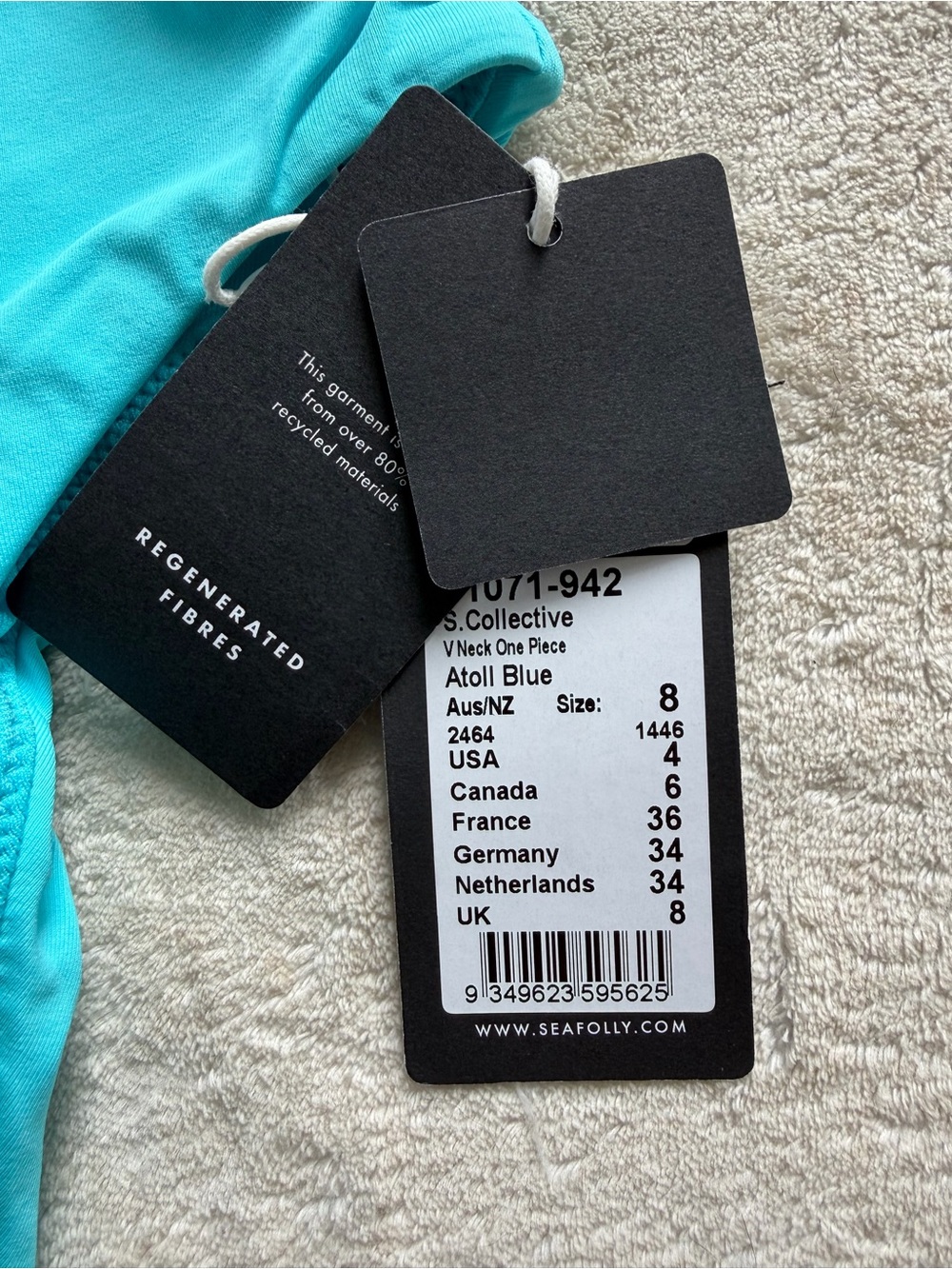 Seafolly Bright Turquoise V-Neck One-Piece Swimsuit - Picture 5 of 6